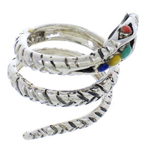 Multicolor Sterling Silver Snake Southwest Ring Size 5-3/4 MX23657